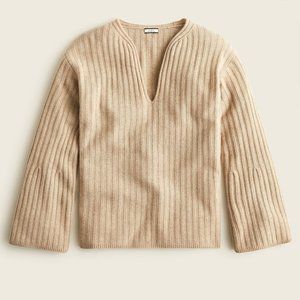 NWT $268 J Crew 100% Cashmere Ribbed Tunic, Heather Stone Beige